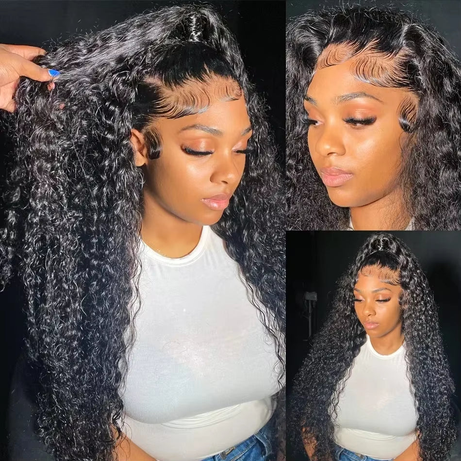 40 46 Inch Natural Color Deep Wave 13X4 13X6 HD Transparent Full Frontal Lace Curly Brazilian Human Hair Water Wigs 200 Density