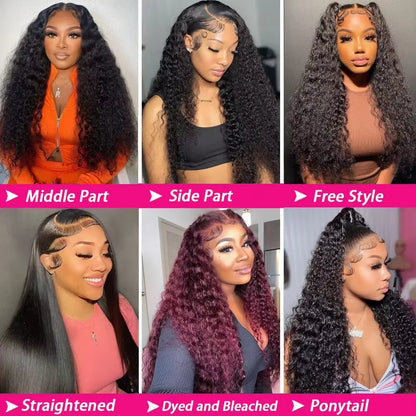 40 46 Inch Natural Color Deep Wave 13X4 13X6 HD Transparent Full Frontal Lace Curly Brazilian Human Hair Water Wigs 200 Density
