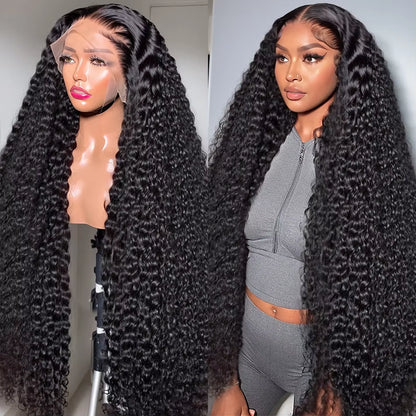 40 46 Inch Natural Color Deep Wave 13X4 13X6 HD Transparent Full Frontal Lace Curly Brazilian Human Hair Water Wigs 200 Density