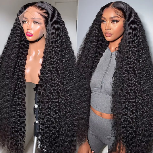 40 46 Inch Natural Color Deep Wave 13X4 13X6 HD Transparent Full Frontal Lace Curly Brazilian Human Hair Water Wigs 200 Density