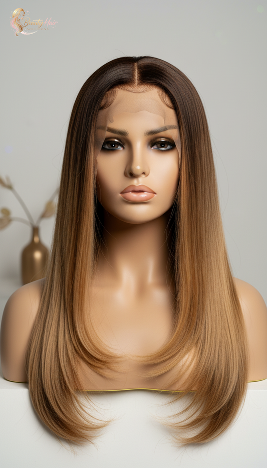 Ombre Honey Blonde 4/27 Highlight 5X5 13X4 Bone Straight Lace Front Wig Human Hair Pre Plucked with Baby Hair